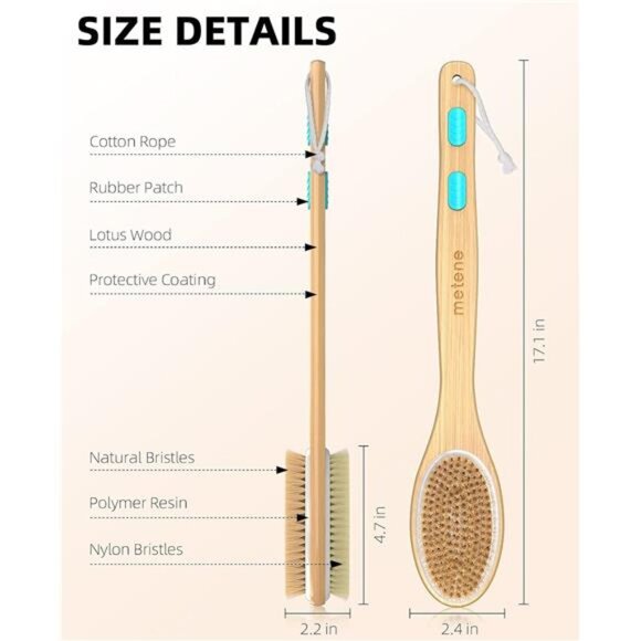 Dual-Sided Long Handle Shower Brush – Exfoliating & Soft Bristles for Bath & Dry - Picture 16 of 16